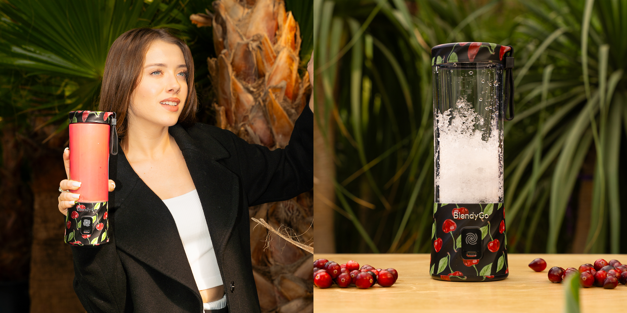 Dziewczyna z blenderem BlendyGo na plaży