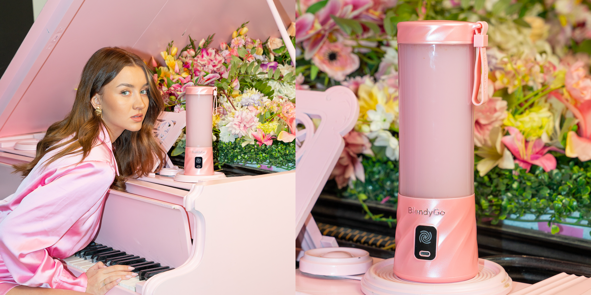 Dziewczyna trzymająca dwa blendery BlendyGo